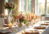 Centre de table de mariage élégant avec fleurs et bougies