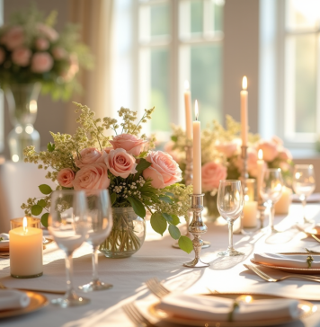 Centre de table de mariage élégant avec fleurs et bougies