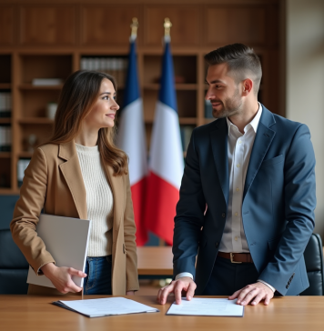 Jeune couple français dans un bureau moderne en mairie