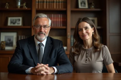 Couple en costume assis à une table de dîner élégant