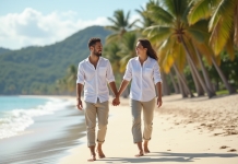 Meilleure saison pour lune de miel : nos conseils de voyage Jeune couple souriant sur une plage tropicale