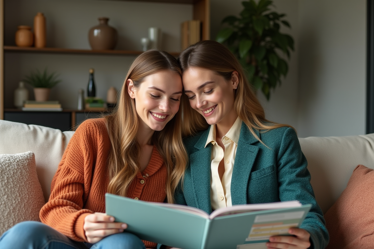 Couple relaxant dans un salon moderne et cosy