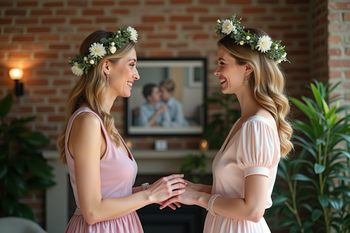 Deux femmes échangeant leurs vœux dans un loft parisien