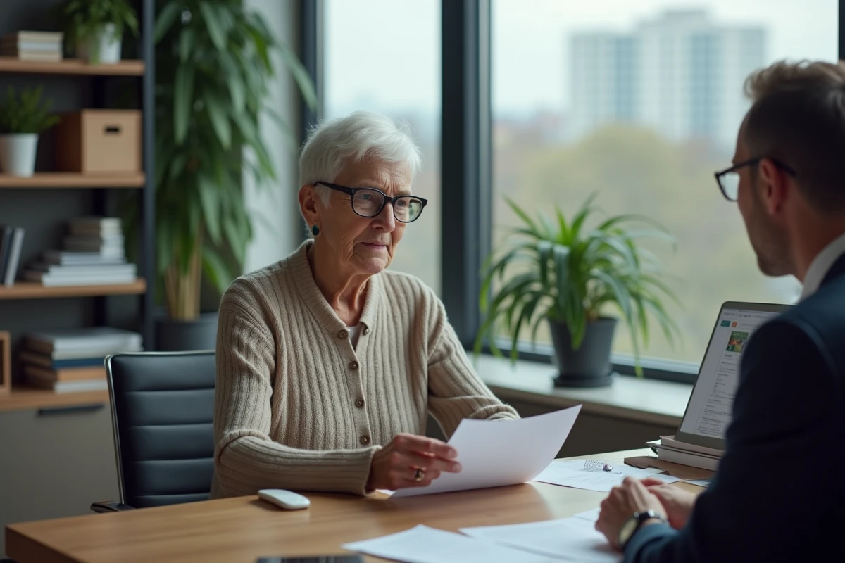 Femme âgée discutant avec un conseiller bancaire