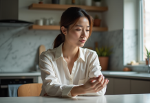 Infidélité ou adultère : quelles différences ? Explications et conséquences Femme réfléchie tenant sa bague de mariage dans la cuisine
