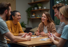 Jeunes adultes jouent à un jeu de société convivial