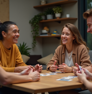 Jeux pour faire connaissance : quel est le meilleur ? Jeunes adultes jouent à un jeu de société convivial