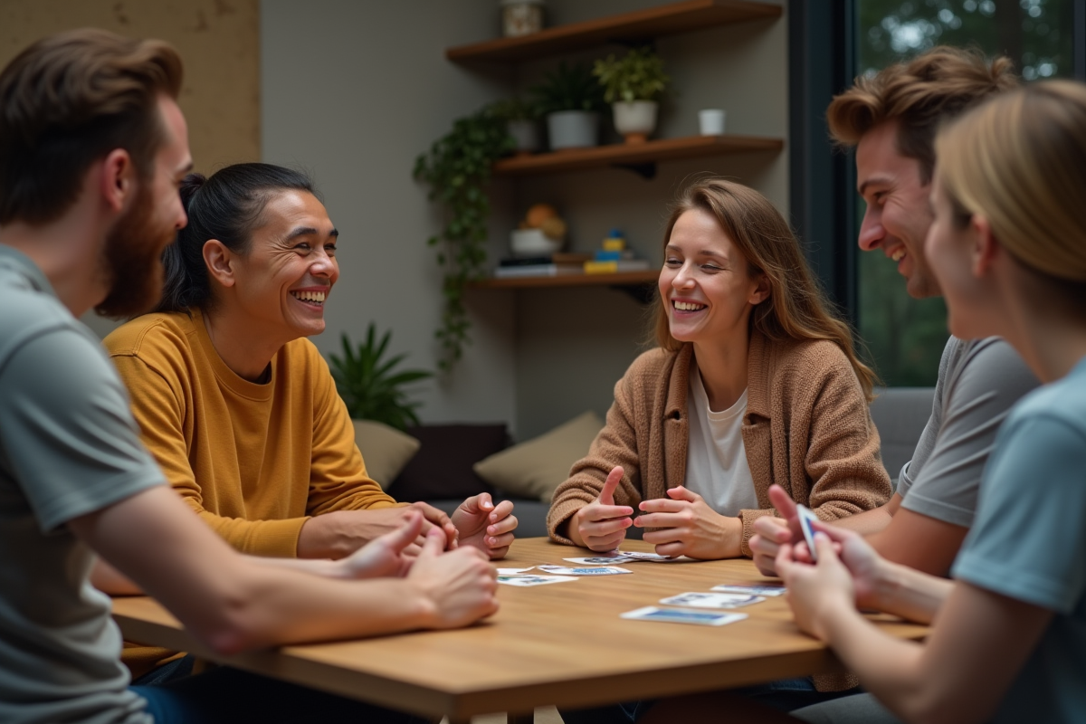 Jeunes adultes jouent à un jeu de société convivial