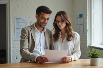 Jeune couple en mairie lors de la signature du mariage