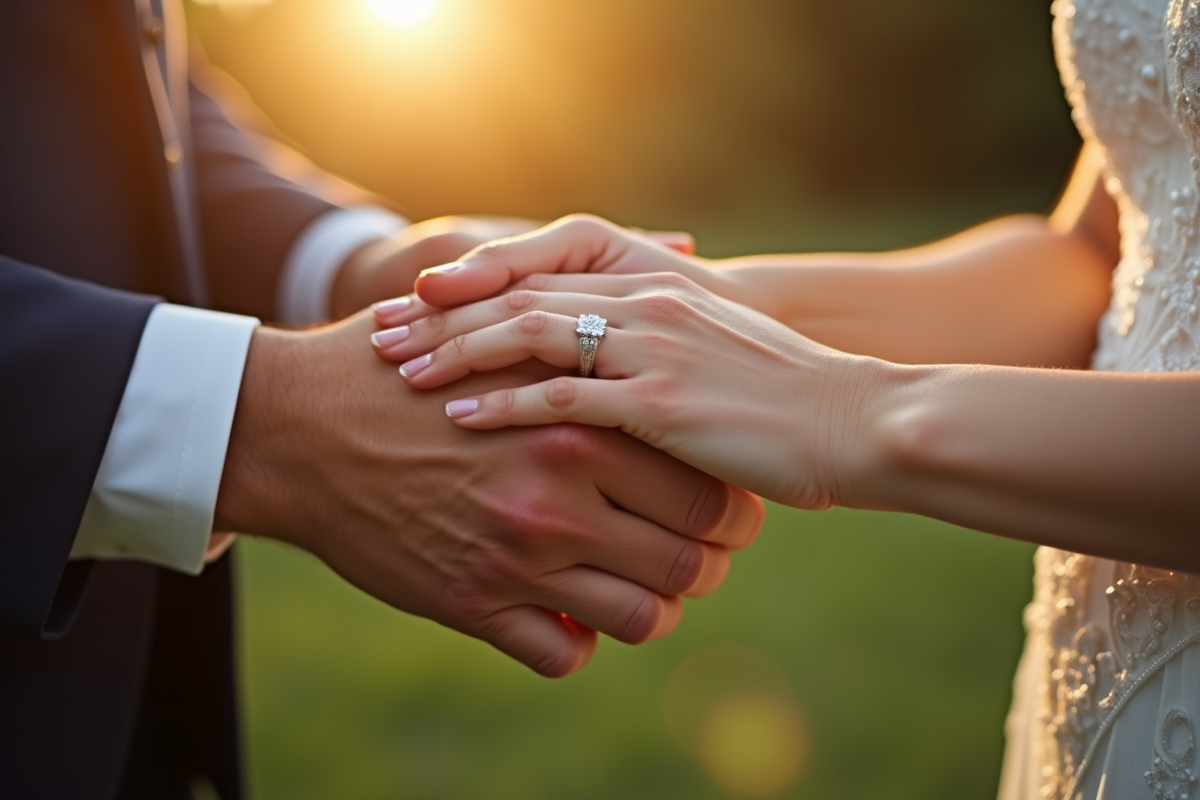 Mains tenant délicatement les anneaux de mariage