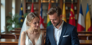 Mariage dans deux pays : quelle législation pour se marier à l’international ? Jeune couple marié vérifiant des documents officiels à la mairie