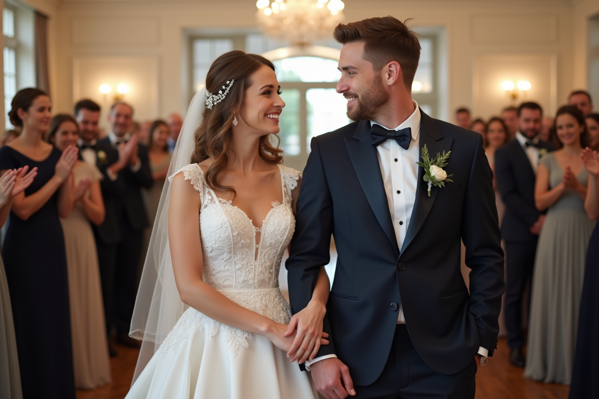 Jeune couple marié riant lors d