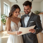 Jeune couple de mariés dans une boutique élégante