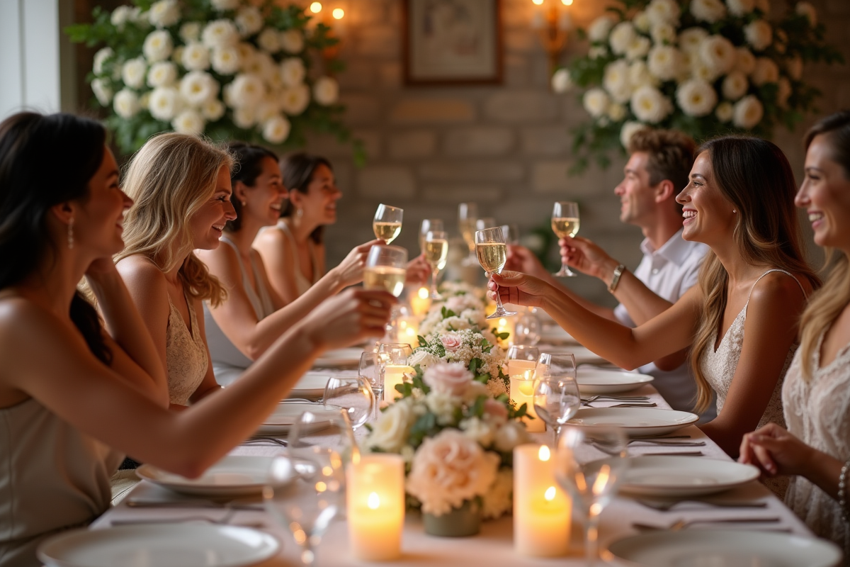 Groupe d invités lors d une réception de mariage